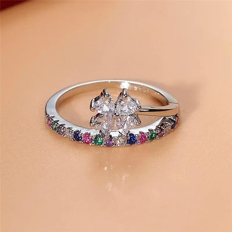 New Fashion Women's Ring Colorful CZ Stone Delicate Girls Accessories for Party Daily Wearable Statement Zircon Fancy Gift