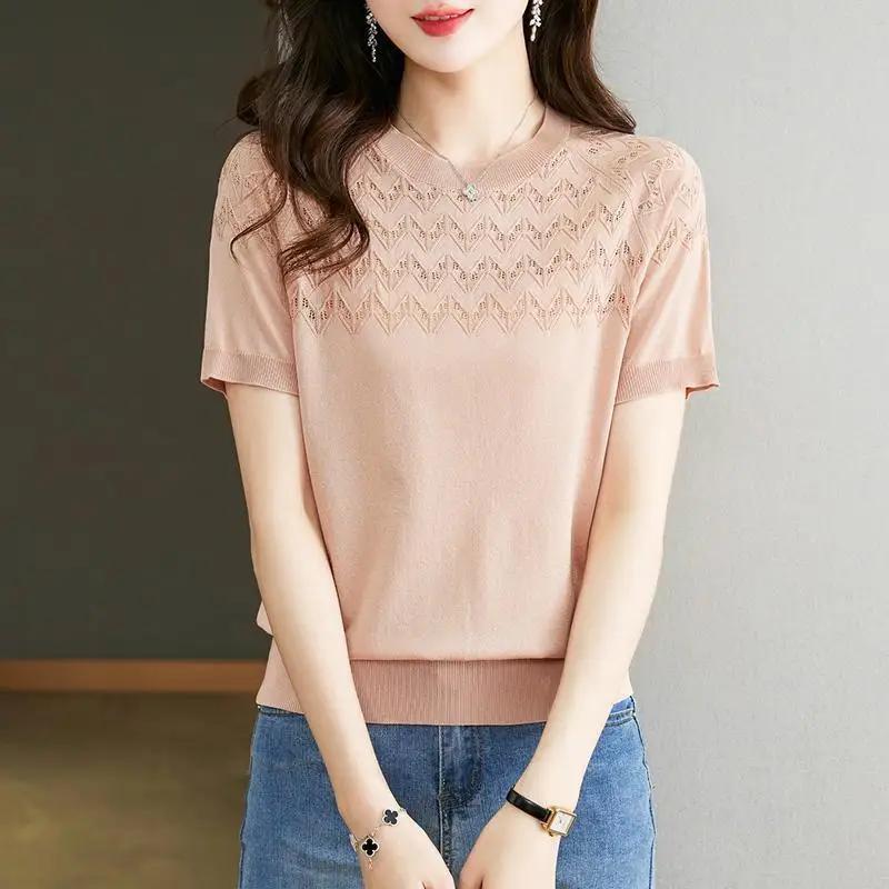 

Women s Hollow Out Knit T Shirt Casual Short Sleeve Sweater Top M