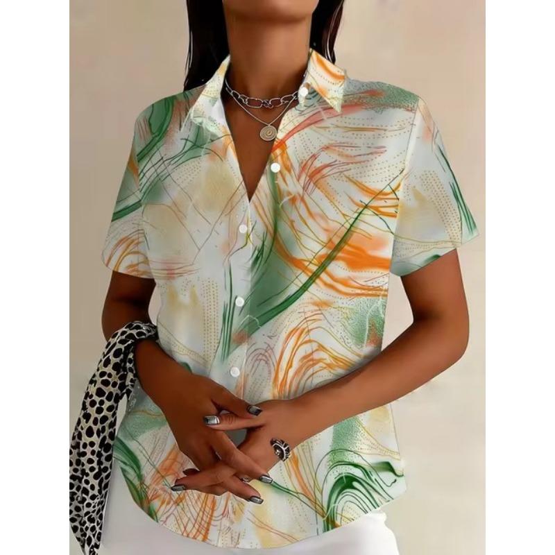 Camicetta da Donna Comoda alla Moda con Stampa a Maniche Corte per l'Uso Quotidiano e le Vacanze