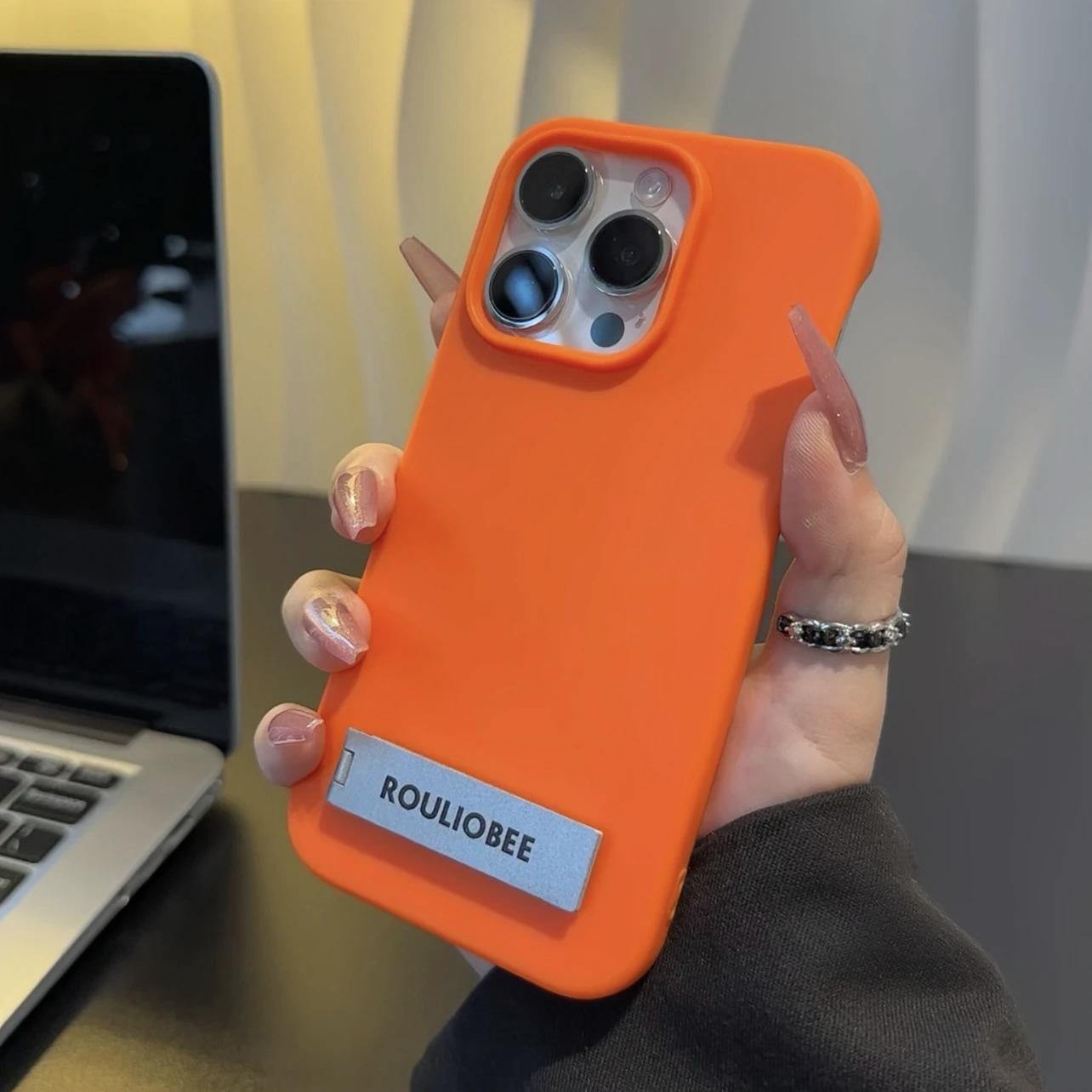 

Имитация жидкого силикона Силиконовый чехол для телефона, защитный чехол для iPhone16Pro, подставка для Apple 15plus, чехол для 14max iPhoneX оранжевый
