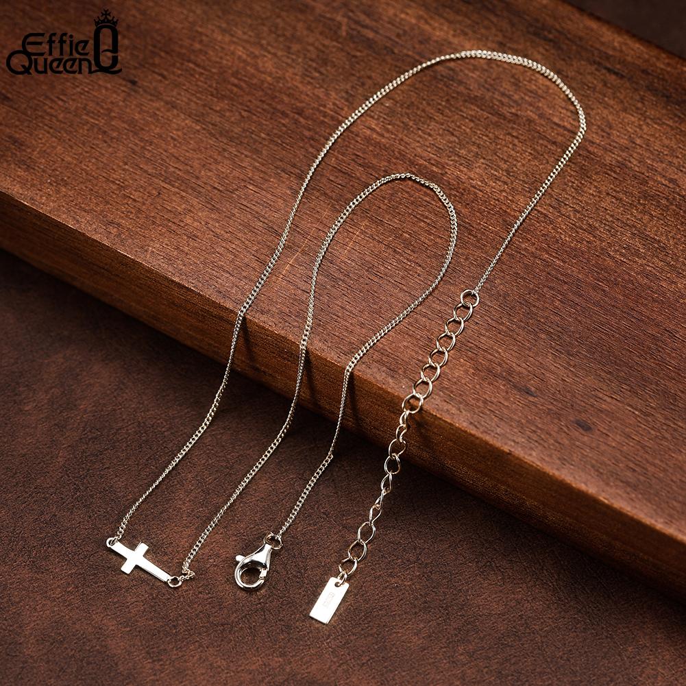Effie Queen 925 Sterling Silber Texturiertes Kreuzketten-Choker-Halsband für Damen Einfache Geometrische Kreuz-Anhänger Feiner Schmuck SC96