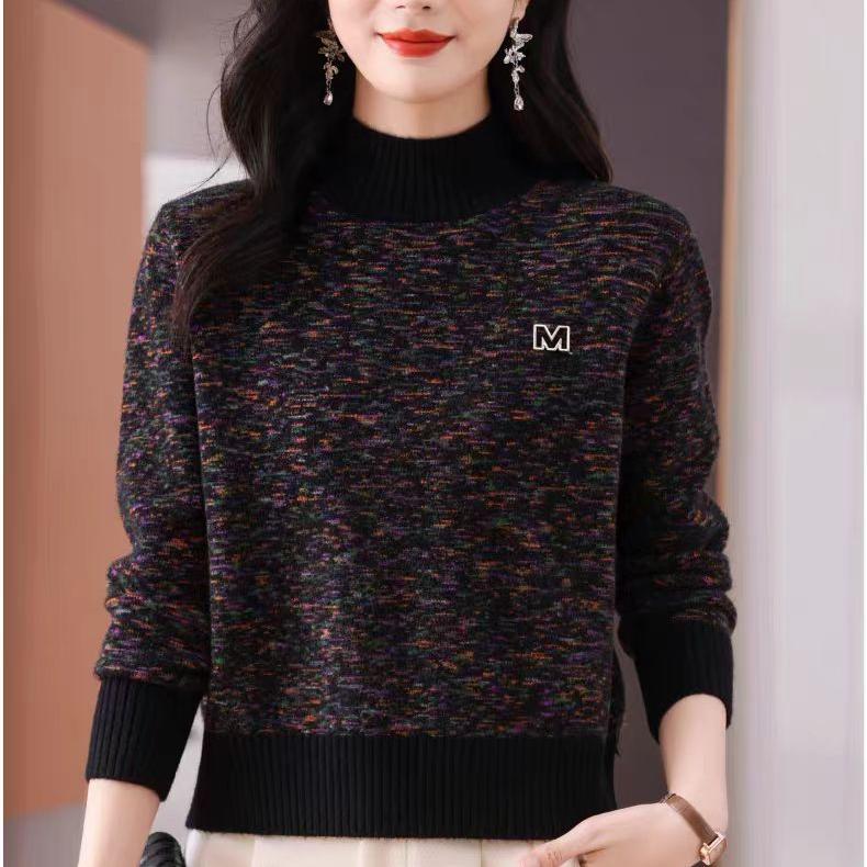 Cashmere Sweater Women Half Turtleneck Pullover Thickened Knitted Sweater and Loose Solid-colored Base Layer