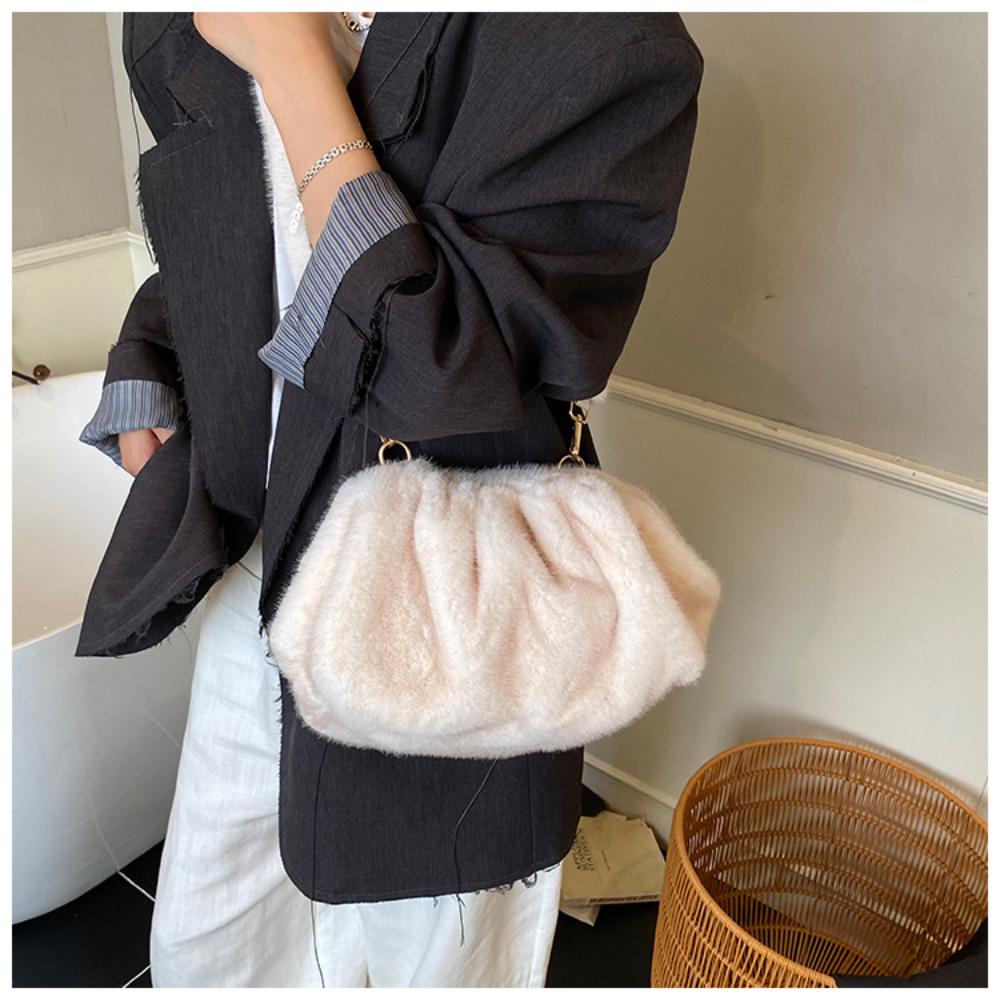 Fashiable Wrinkled Cloud Bag Soft Faux Fur Small Shoulder Bags for Women 2026 Winter Trend Korean Plush Handbags Crossbody Bag