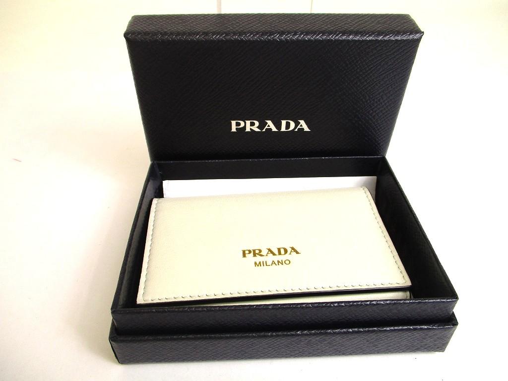 Authentic PRADA White Soft Leather Card Case Card Holder #a801  Refurbished