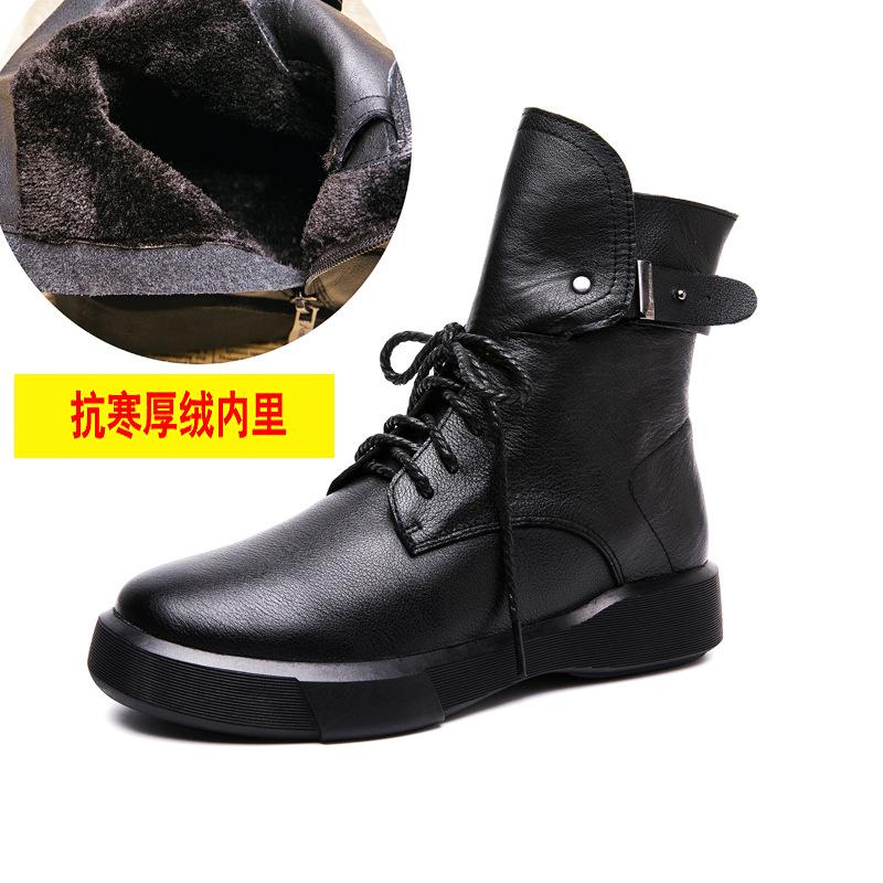 

2025 winter new leather high-top women s boots military uniform wind buckle lace-up original handmade Martin boots cowhide single boots 41