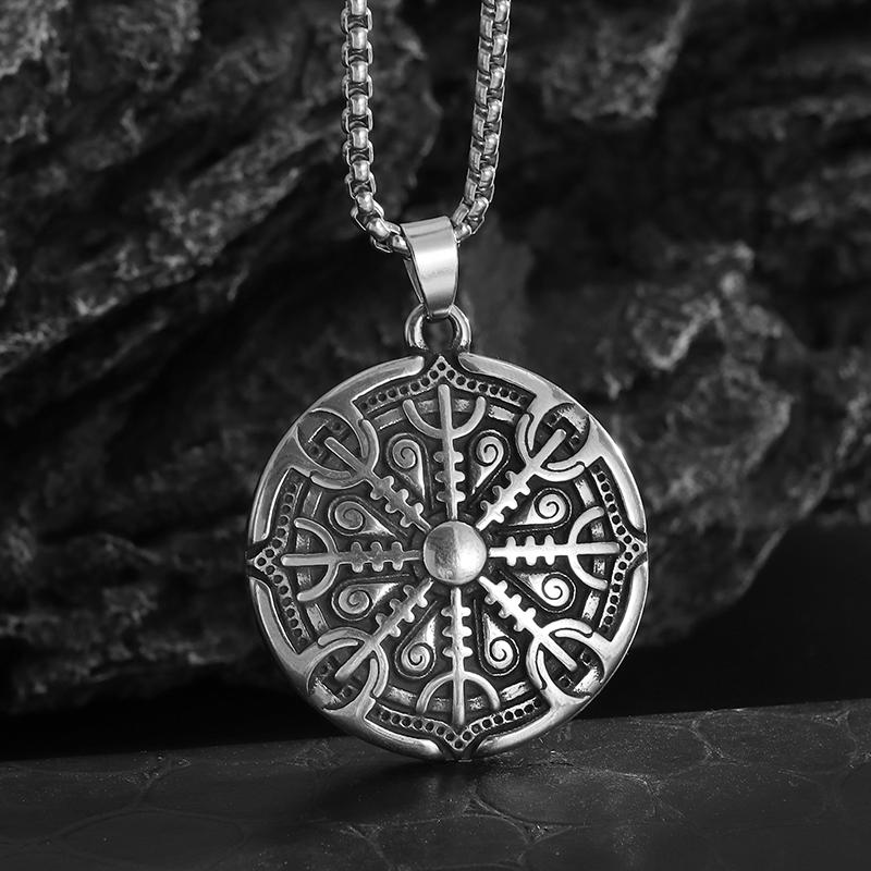 Exquisite Stainless Steel Rune Compass Pendant Necklace Men\'s Nordic Amulet Jewelry Gift