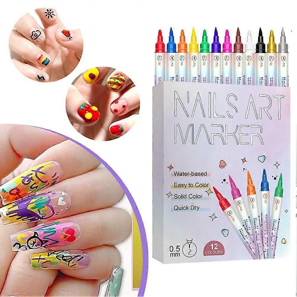 12 Colors Nail Art Pens Set Stylo Nail Art Graffiti Pen For Diy Nails Arts