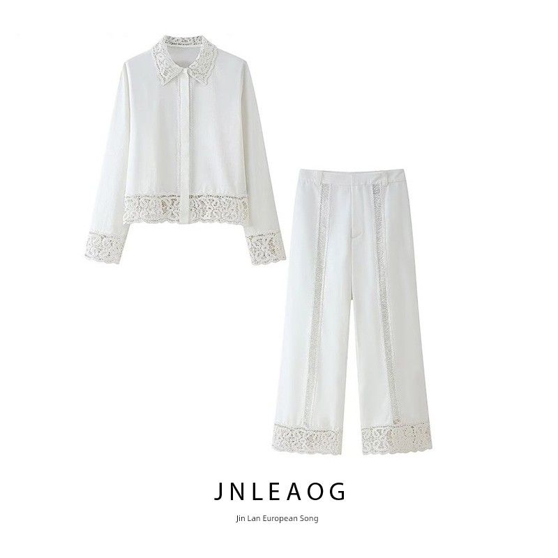 Jnleaog Spring New Arrival Women's Clothing Fashion Style French Fashion Crocheted Shirt Pants Suit 4786043