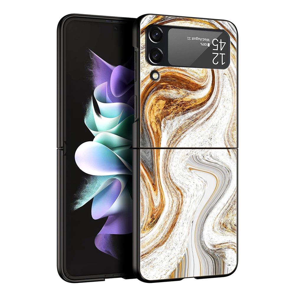 Vintage Marble Hard PC Phone Case For Samsung Galaxy Z Flip 7 6 5 4 Black Cover For Galaxy Z Flip 3 Foldable Shell Fundas Capas