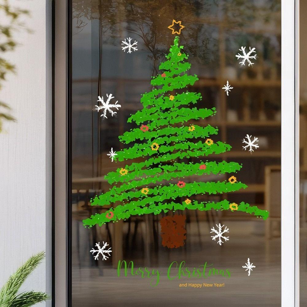 PVC Weihnachtsfenstersticker Elektrostatisch Ganzes Blatt Weihnachten Wandsticker Wiederverwendbar Weihnachten Fensteraufkleber Glastüren