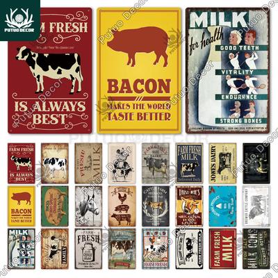 Putuo Decor Farma Znak Blaszany Mleko Vintage Znak Blaszany Plakietka Metalowa Płyta Retro Plakat na Farmę Krowa Świnia Naklejki Ścienne Dekoracja Artystyczna