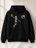 Men's Black Pullover Hoodie Funny Skull Basketball Dunk Print Cotton Blend Loose Fit Street Style with Kangaroo Pocket Outdoor Spo