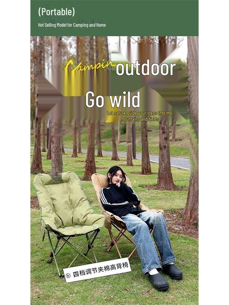 Cotton-Padded Adjustable Outdoor Folding Lounge Chair and Stool