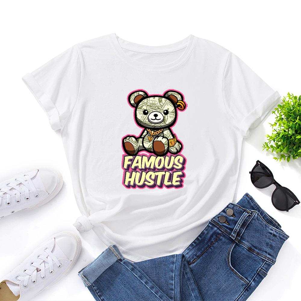 Famous Hustle Cotton T-Shirt Short Sleeve Round Neck Women 2d Print Tops