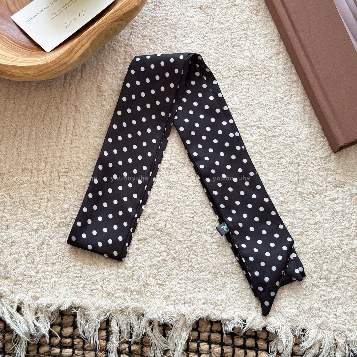 Polka Dot Silk Scarf Long Necktie Bib for Women