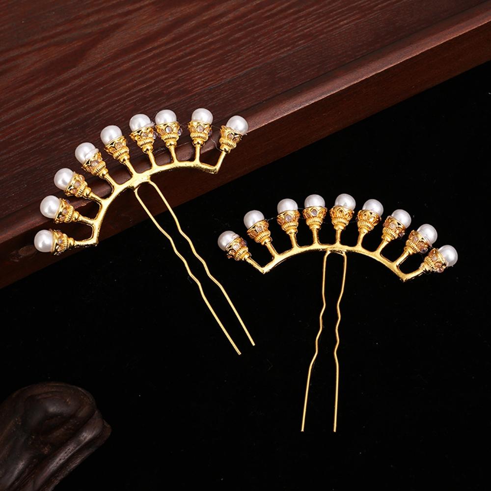 Women Bridal Crystal Petals Hair Accessories Hanfu Hair Sticks Hair Forks Pearl Row Hairpin