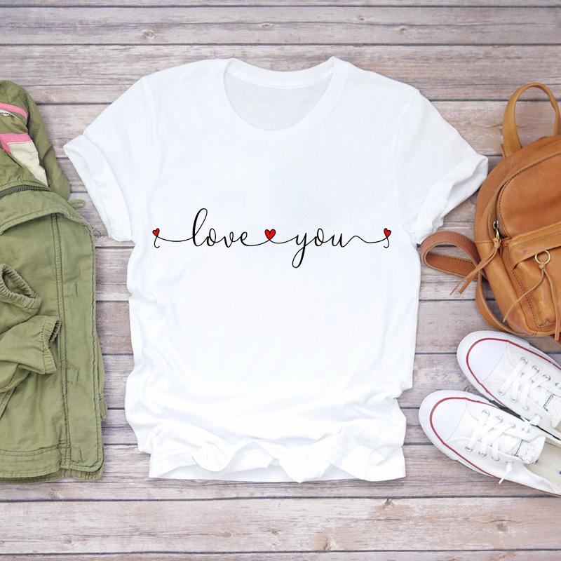 

Love Flowers round Neck Womens Tshirt Cute Big Size Fashion Base Shirt Top for Women Polyester fabric S
