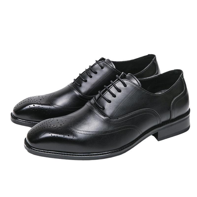 Men's British-Style Pointed Toe Leather Derby Shoes - Casual and Formal for Weddings and Business.