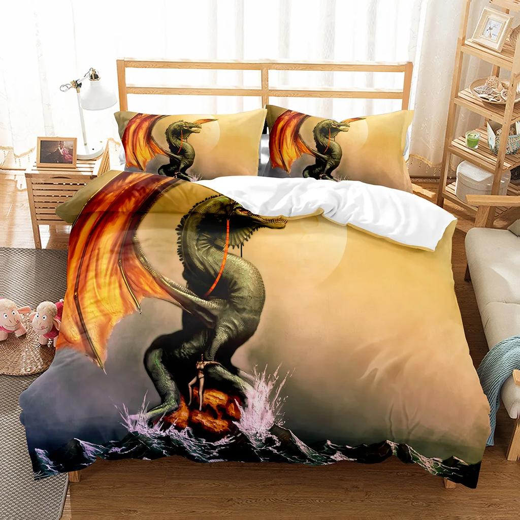 White Dragon Noble Monster and Beauty Duvet Cover Mytholog Faith Animals Theme for Women Men Children Teens Bedroom Decorations