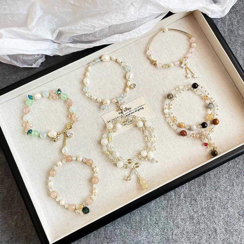 Handmade Natural Stone Crystal Beaded Bracelet Women Minimalist Elegant Jewelry Gift 2025