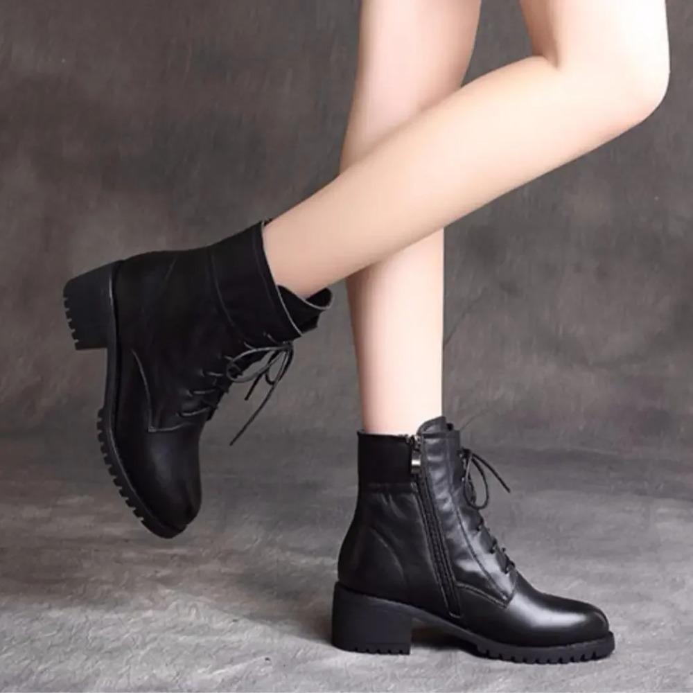 Luxury Chelsea Boots Women Leather Ladies Boots Chunky Winter Shoes Platform Ankle Boots Slip On Thick Heel