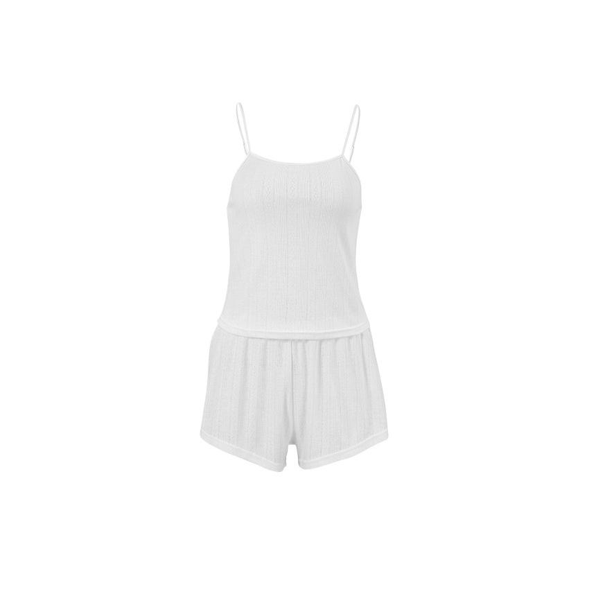 2025 European & American Summer Sexy Women's White Knitted Tank Top & Shorts Pajama Set