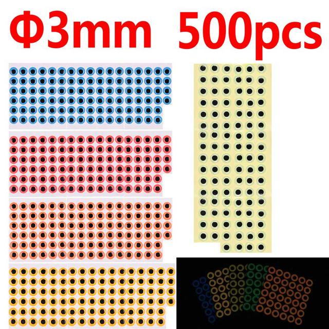

500 шт. 3D эпоксидные рыбьи глаза светящиеся рыболовные стримеры для мушек приманка для джиг-наживки ремесленные глаза с клеем сзади 3mm