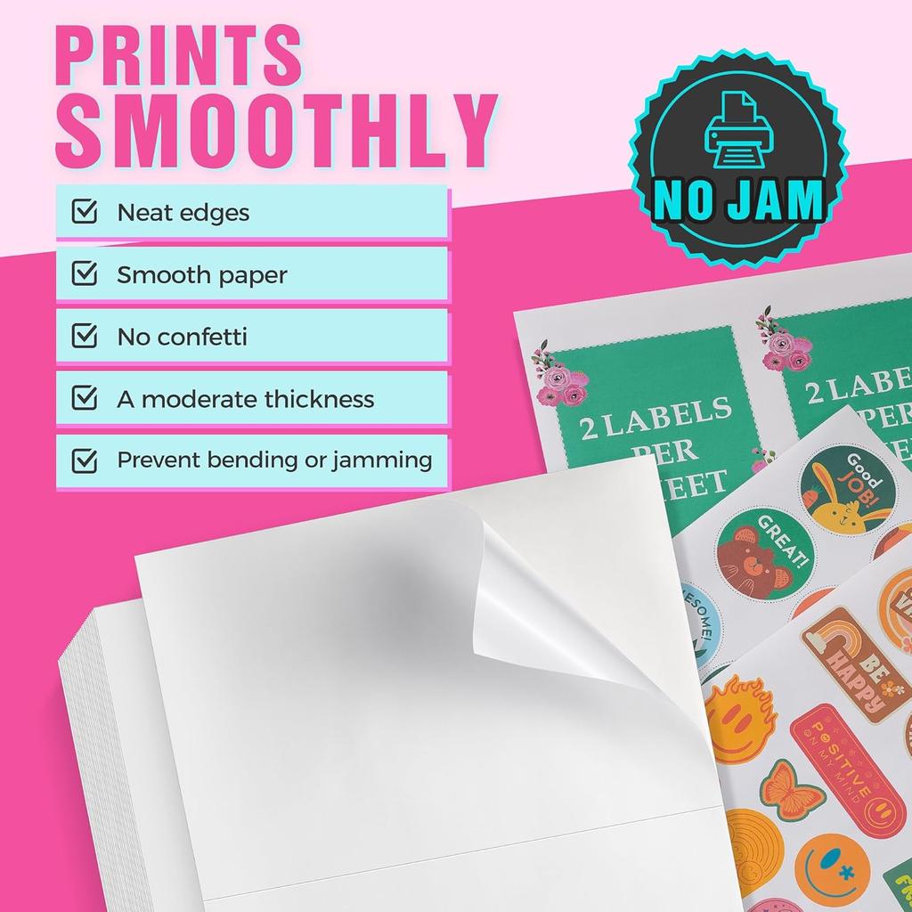 60 Shipping Labels 2 Per Sheet 8.5" x 5.5" Matte Half Sheet Labels Self Adhesive White Shipping Label Paper