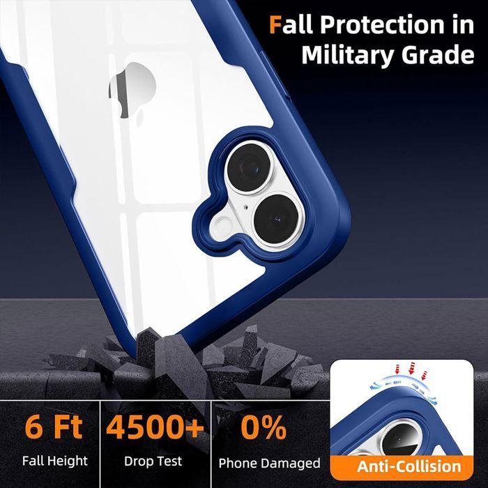 Coque de protection pour iPhone 17 - BOOLING - Hybride Antichoc - Transparent - Bordure Bleu Marine - 360°