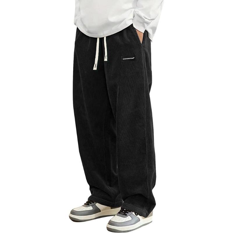 Corduroy Wide-Leg Pants with Drawstring Waist Casual Loose-Fit Trousers