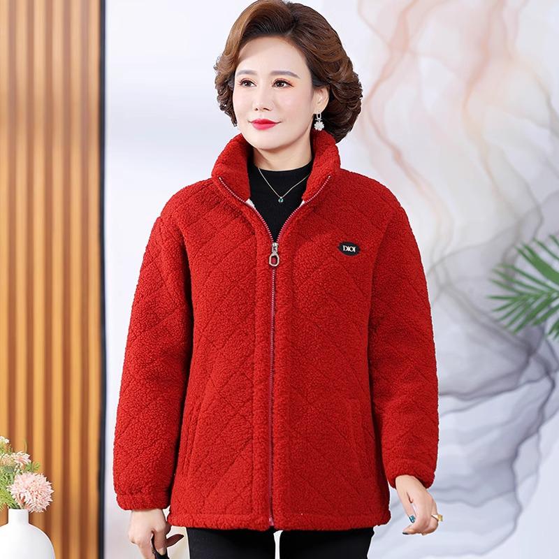 Women's Thickened Fleece-Lined Jacket: Mid-Aged & Elderly Fashion for Autumn/Winter