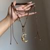 Collana Corda di Cera Stella Luna Crescente Accessori Donna Regolabile Versatile Catena per Maglione Autunno/Inverno Lusso Leggero