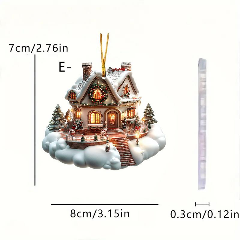 Village House Ornaments Acrylic Ornament With Christmas Tree Design Charming Snow House Pendant For Family Holiday Decoration
