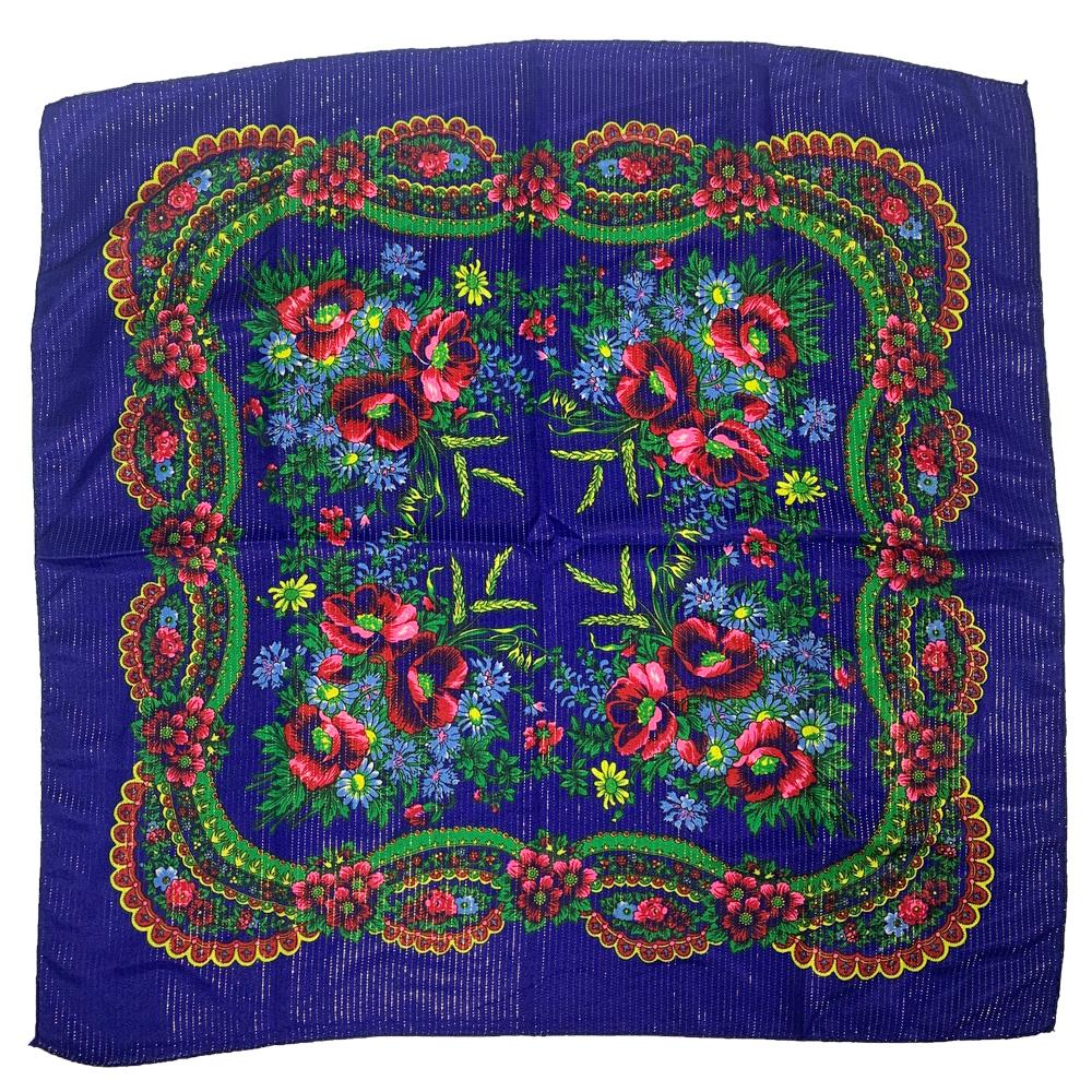 70Cm Gold Thread Floral Printed Russian Scarf Ukrainian Shawl Babushka Square Bandana Female Head Wrap Scarf