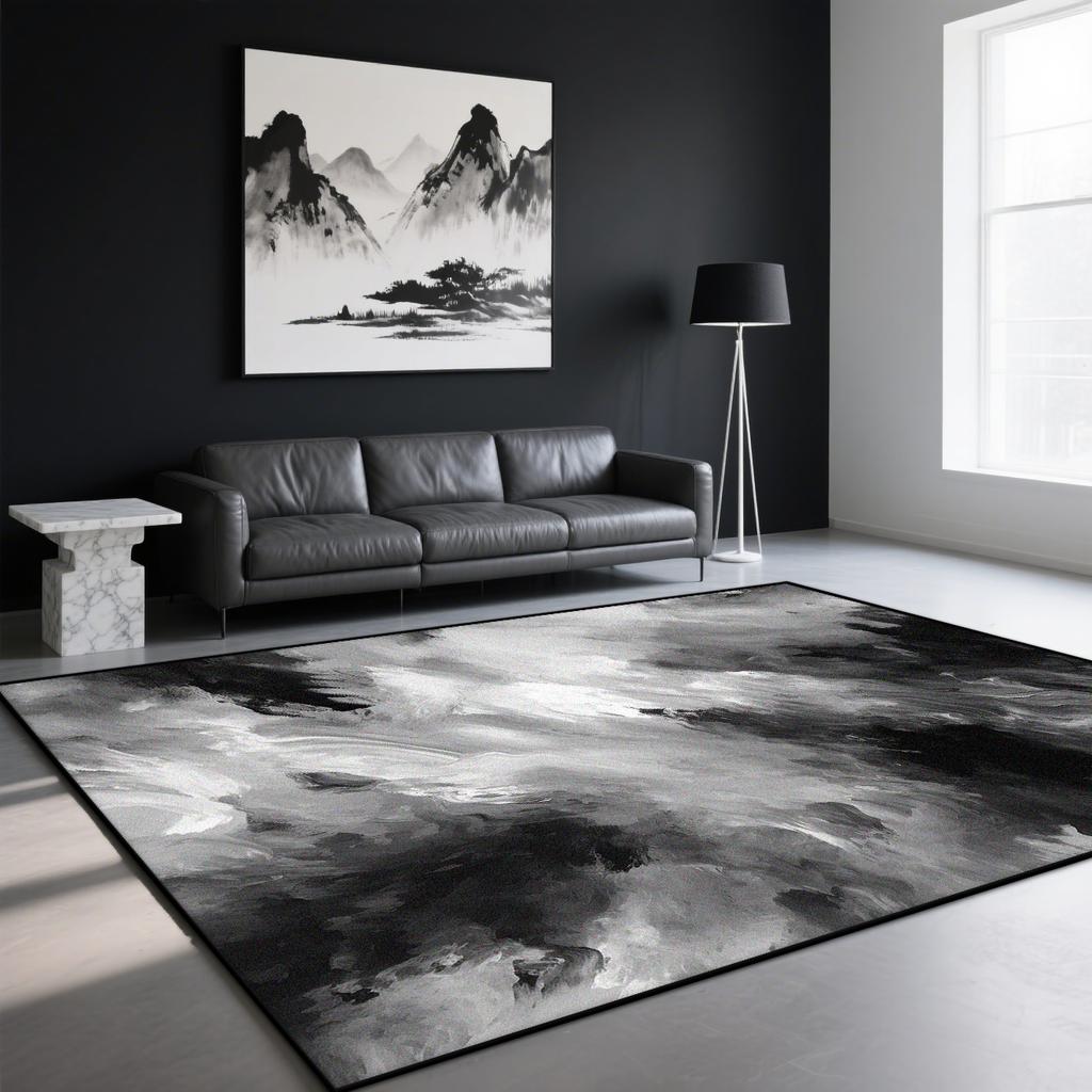 Modern Ink Wash Carpet for Living Room Black White Decoration Home Sofa Large Area Rugs Bedroom Study Washable Non-slip Foot Mat