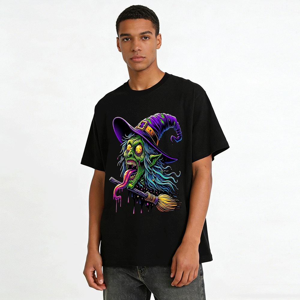 Zombie Hexe Halloween Grafik Trendiges Lässiges Oberteil Reines Baumwoll-T-Shirt