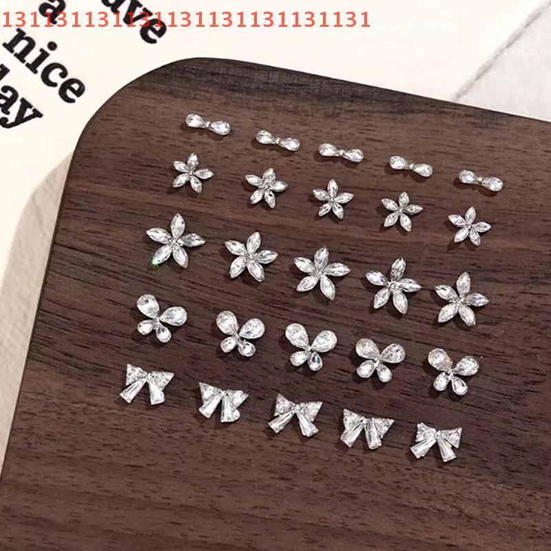 10Pcs DIY Decoration for Nails Craft Shiny Zircon Nail Art Rhinestones Flatback Gemstones Bowknot Flower Charms
