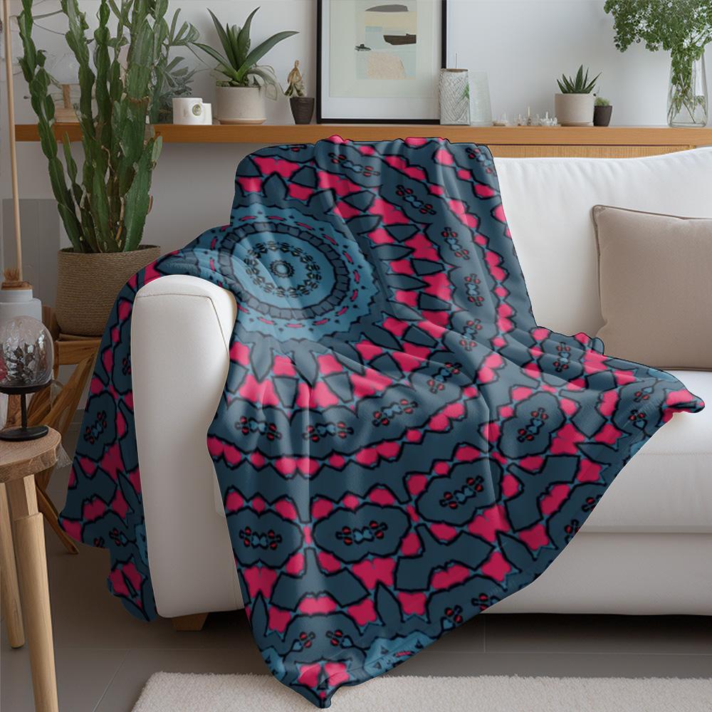 Vibrant Mandala Fleece Blanket - Geometric Pattern Throw Sofa Bed Cover for Living Room Bedroom Decoration