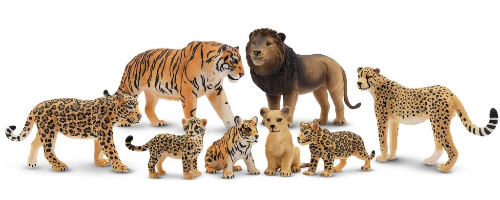TOYMANY 8-Piece Wild Animal Figure Set, Wild Animal Family with Lion, Tiger, Jaguar, and Cheetah Baby, Realistic Animal Models, Popular Animal Toys,