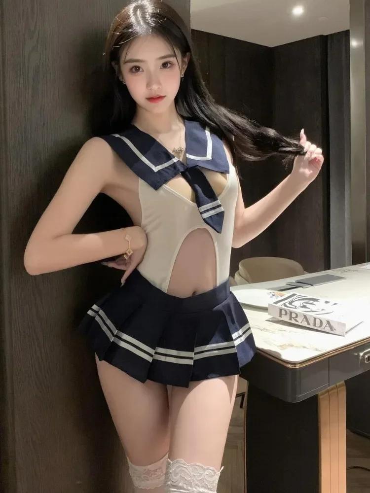 Cosplay Maid Costumes Sexy Teddies Cute Bow Tie Open Bra Bodysuit Fetish Strap Tights Role Play Uniform Hollow Backless Lingerie