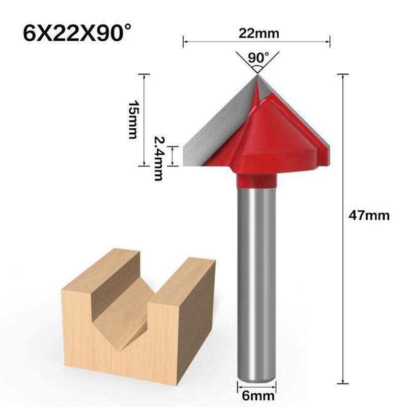 

1 шт. 6 мм V бит с ЧПУ, твердосплавная концевая фреза, вольфрамовая сталь, деревообрабатывающий фрезерный станок, 3D фреза для дерева, МДФ, 60, 90, 120, 150 градусов 6*22*90 красный