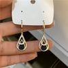 Trendy Rhinestones Black Enamel Oil Water Drop Dangle Earrings for Women Party Golden Hollow Out Round Hoop Jewelry Gift