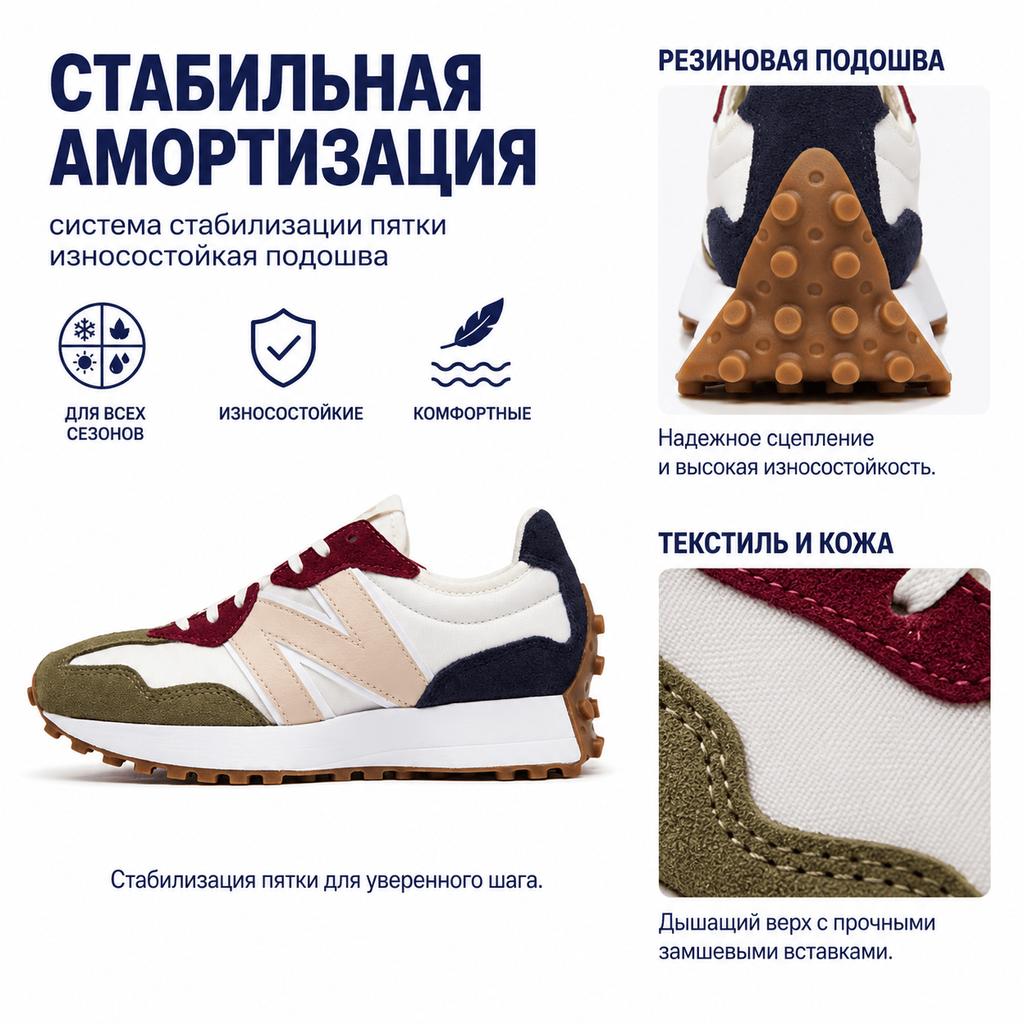 New Balance Nb 327 Color Block Splicing Fabric Leather Low Top Casual Running Shoes Women Sneaker White Green Red WS327CK1
