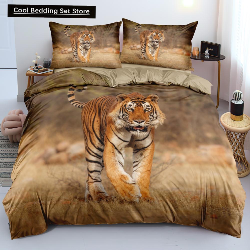 Comforter 3D Tiger Bedding Set King Queen Full Twin Size Brown Animal Jungle Wildlife Comforter Polyester