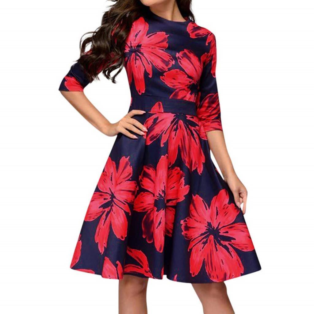 Kadın 3/4 Kol Elbise Bayan Günlük Parti Tatil Şık A-Kesim Vintage Çiçek Baskılı Elbise
