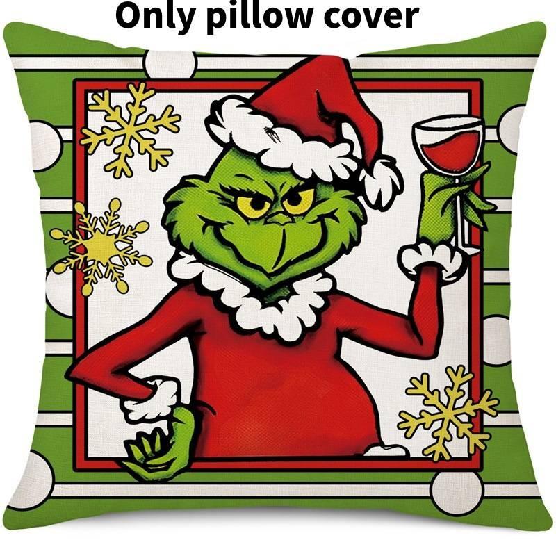Cozy Green And Red Grinch Christmas Pillow Cover For Stylish Home Dcor 45x45cm