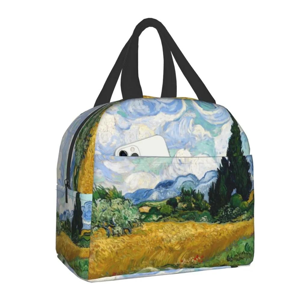 Almond Blossoms Lunch Box Portable Thermal Cooler Food Insulated Oil Painting Lunch Bag for Women Kids