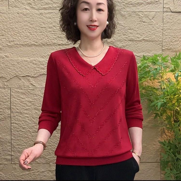 

Spring 2026 Fashionable Lace Top: Round Neck, Long Sleeve for Middle-aged & Elderly Women 3XL 60-65kg