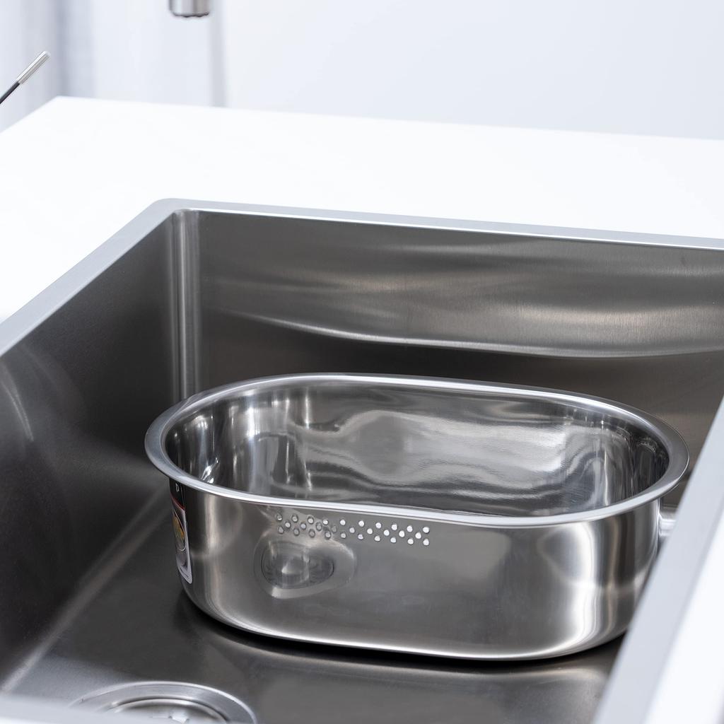 Pearl Metal Slim Oval Washtub, 34 x 23 cm, Stainless Steel, At Aqua, HB-4147, Silver