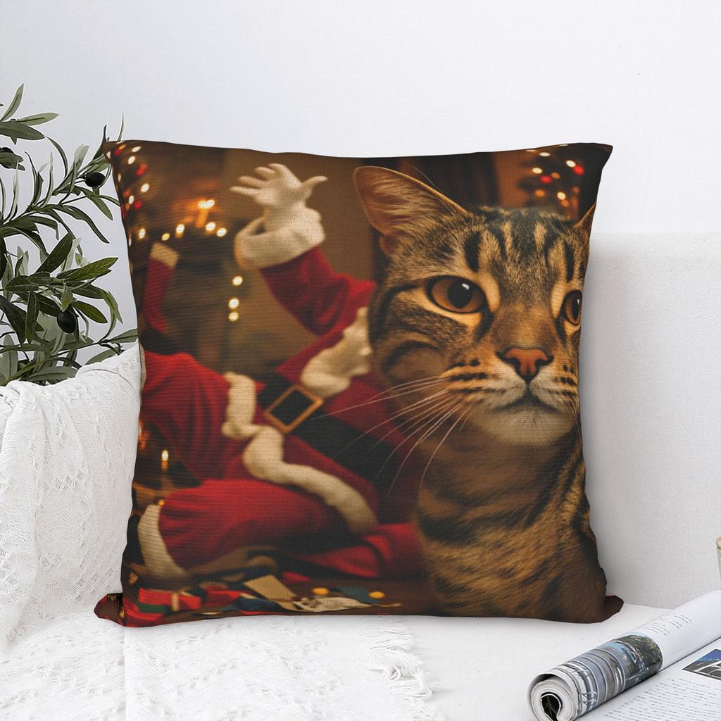 Pillow Case Cat Selfie with Santa Xmas  Soft  Pillow Cover For Office Car Home Decor Morden Pillowcases